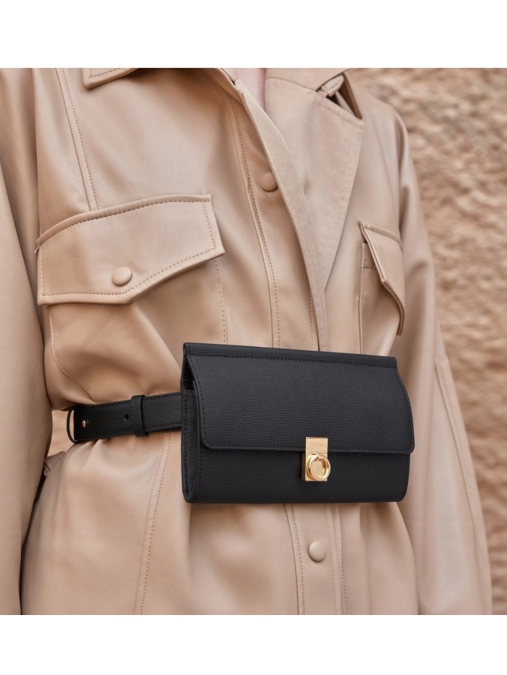 Polène Black Mini Belt Bag with Gold Clasp